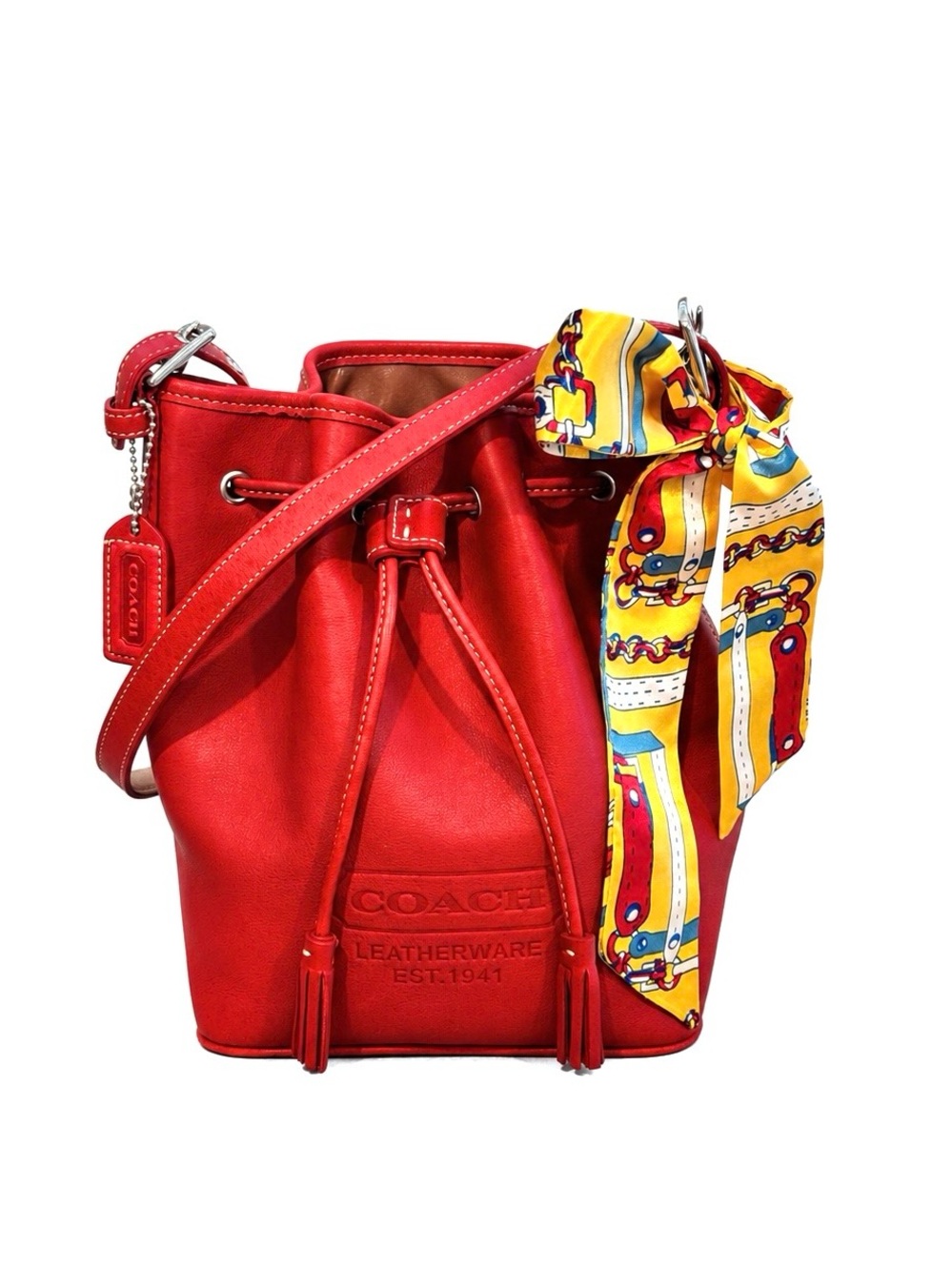 COACH Vintage 1990s Lulus Legacy Red Glovetanned Leather Drawstring Bucket Bag